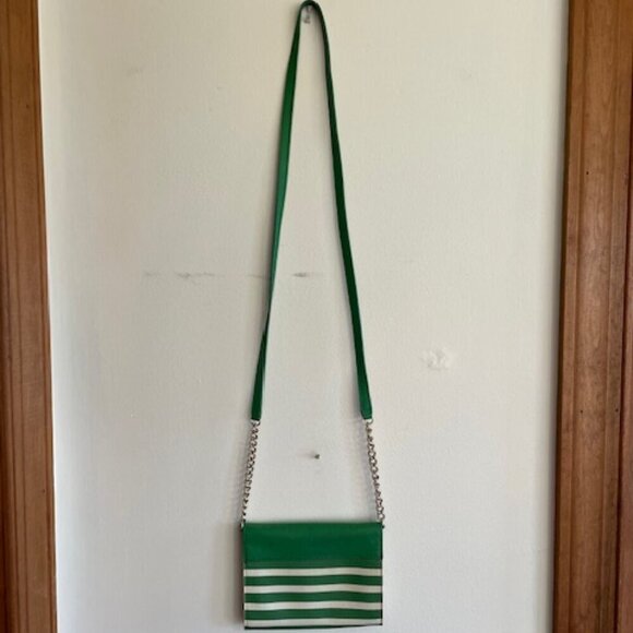 KATE SPADE Envelope Flap Green White Stripe Crossbody with Removable Str… - Picture 6 of 17